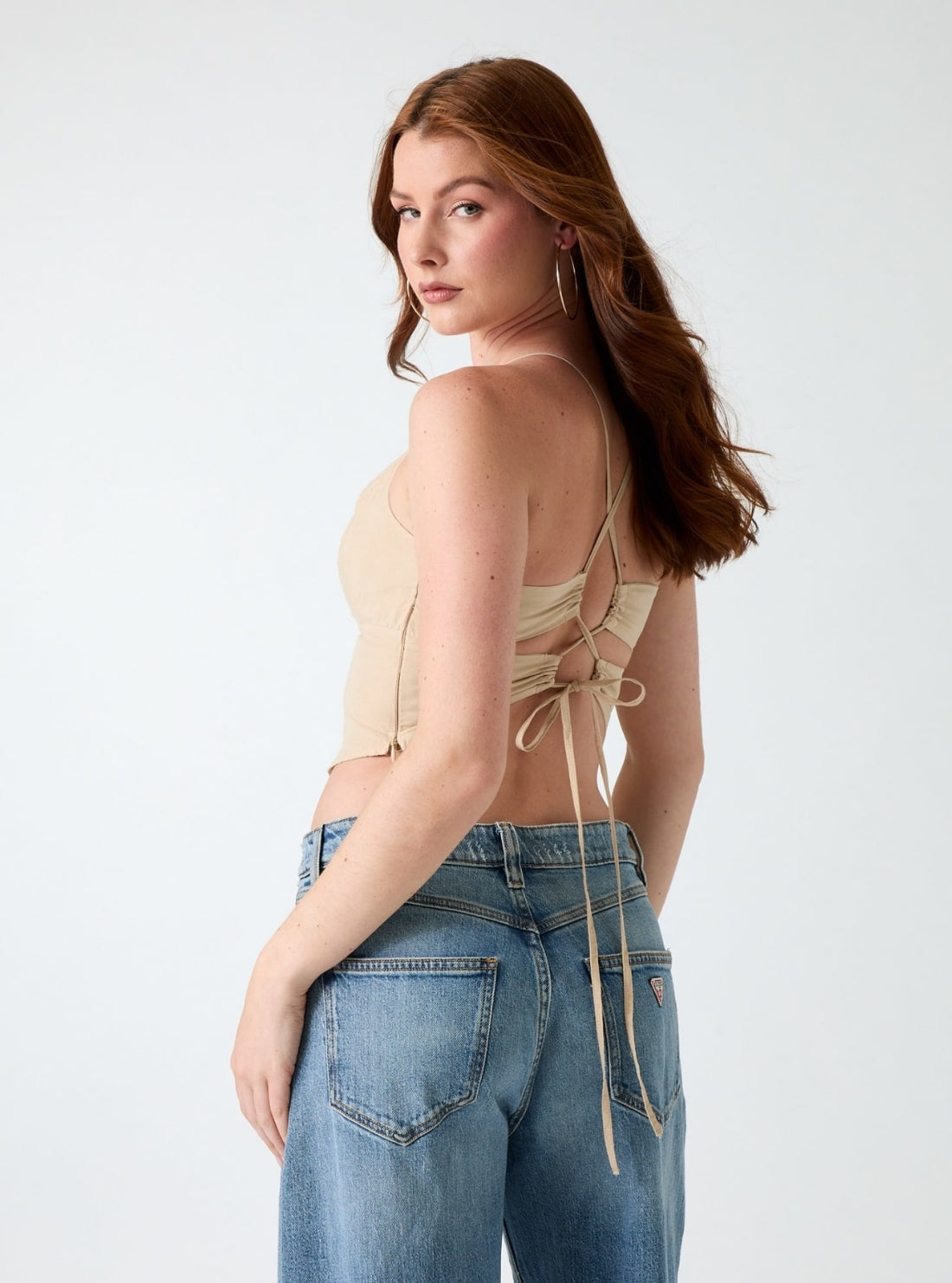 GUESS Womens Beige Wendy Crop Top W6GHA0W2428 Back View