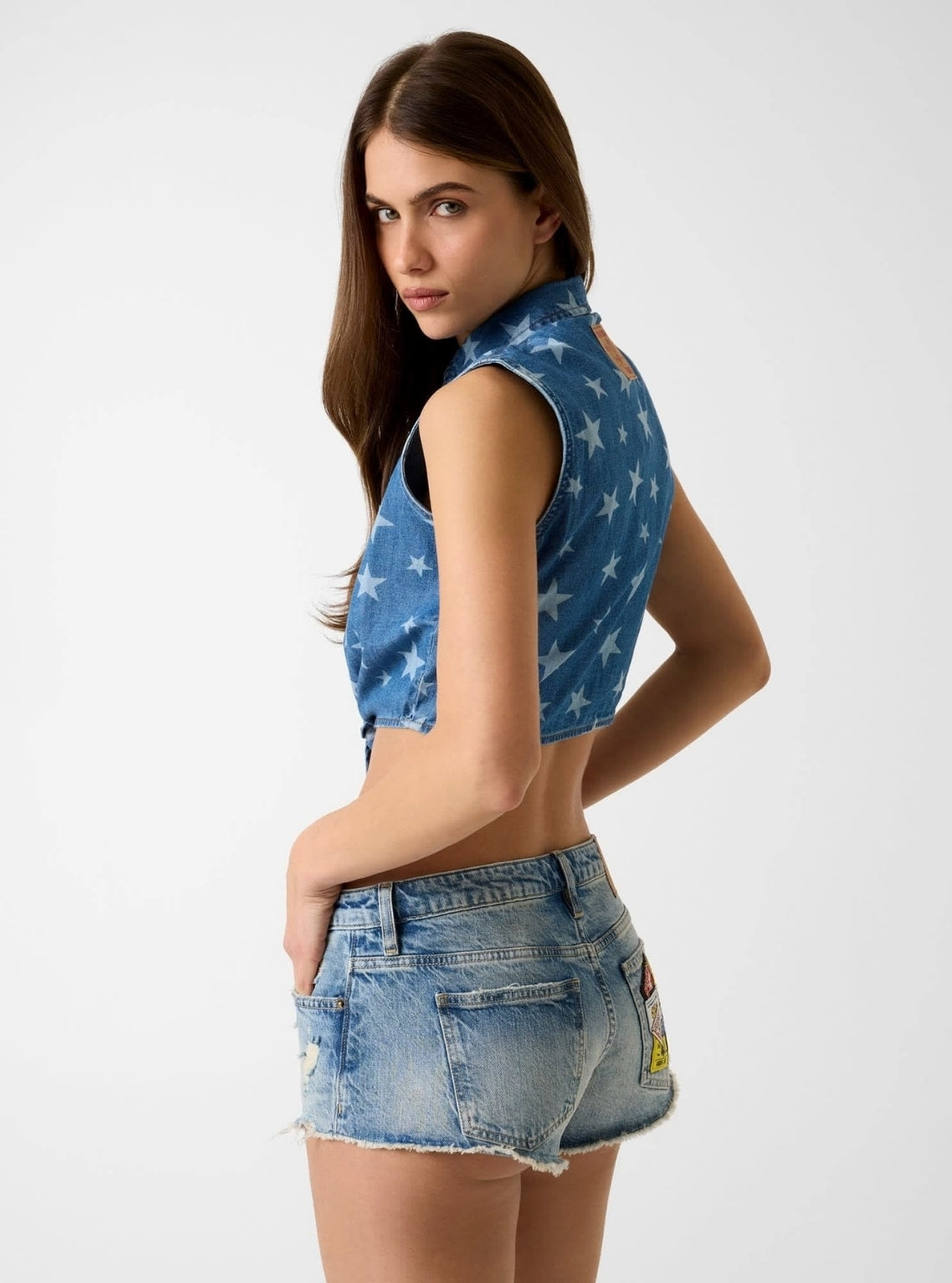 Guess Jeans Hysteric Glamour Denim Front Tie Top W6GHF2D5M8X Side View