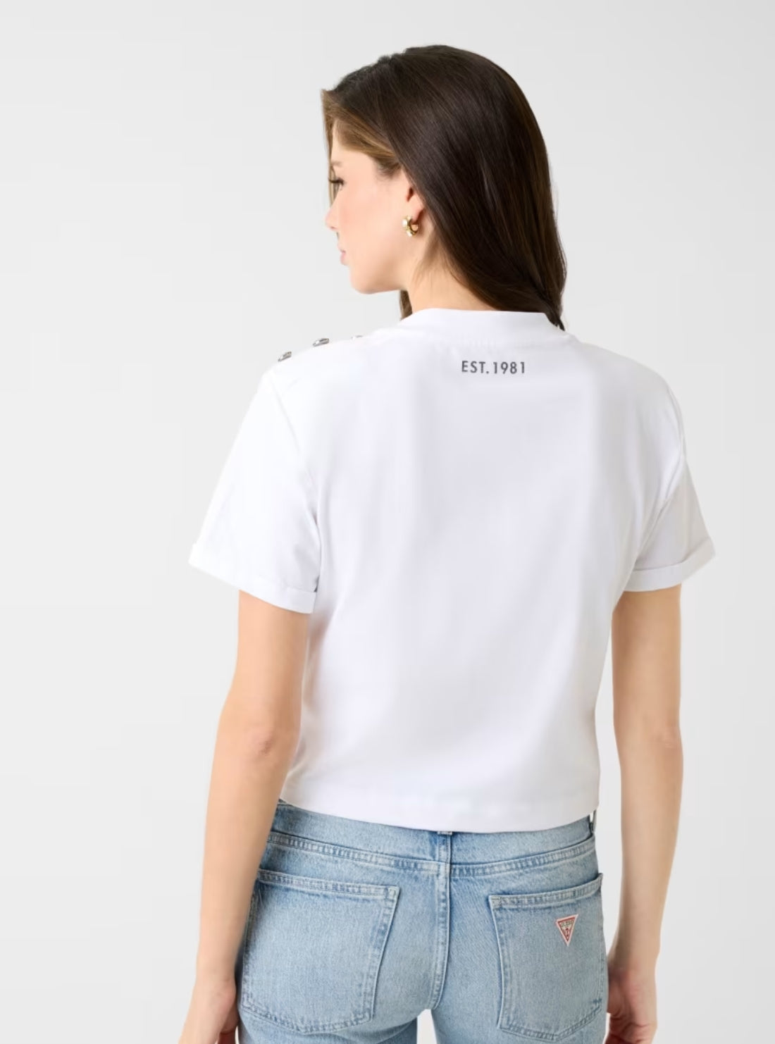 GUESS Womens White Marina Crop T-Shirt W6GI06K3018 Back View
