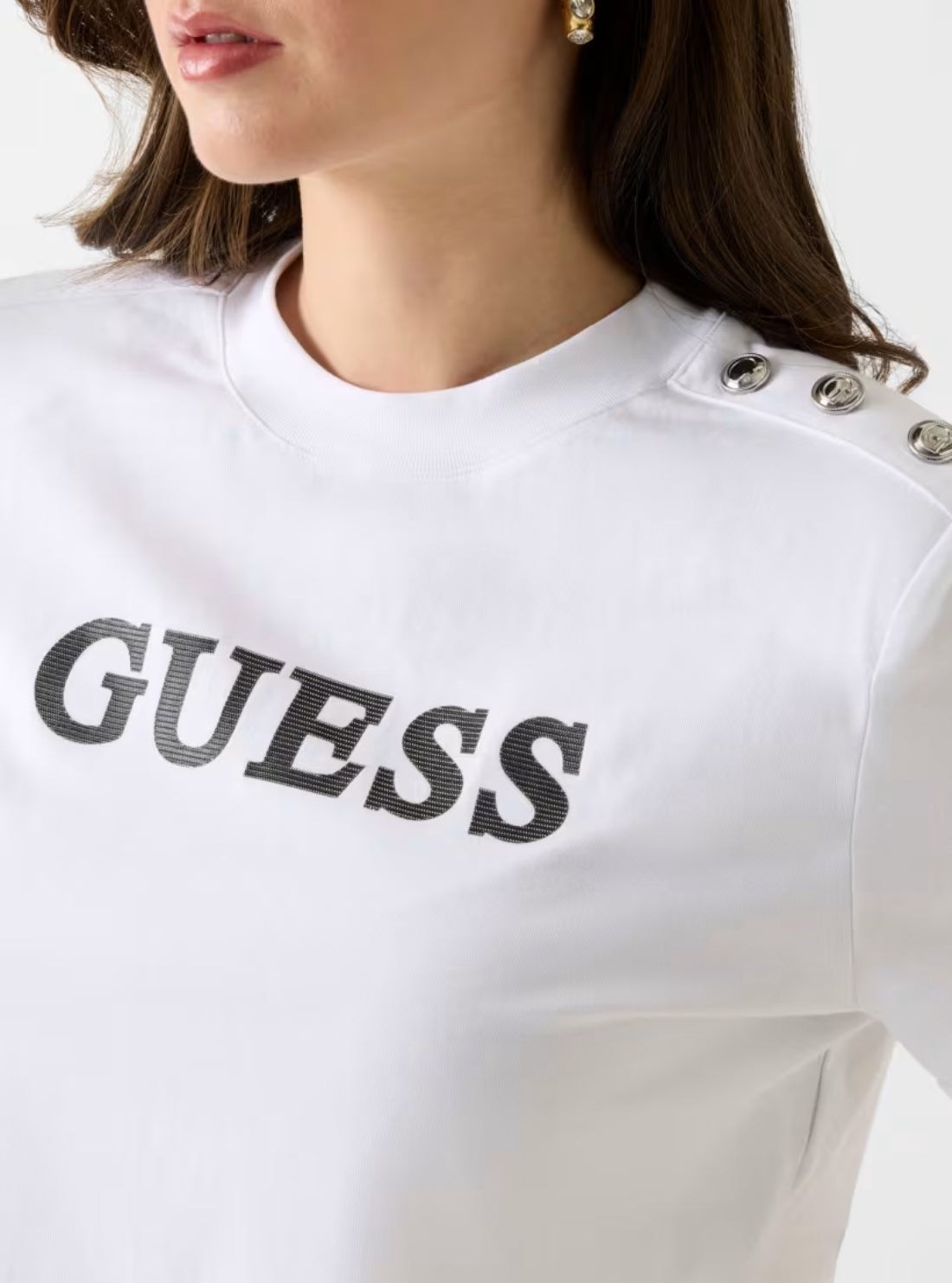 GUESS Womens White Marina Crop T-Shirt W6GI06K3018 Detail View