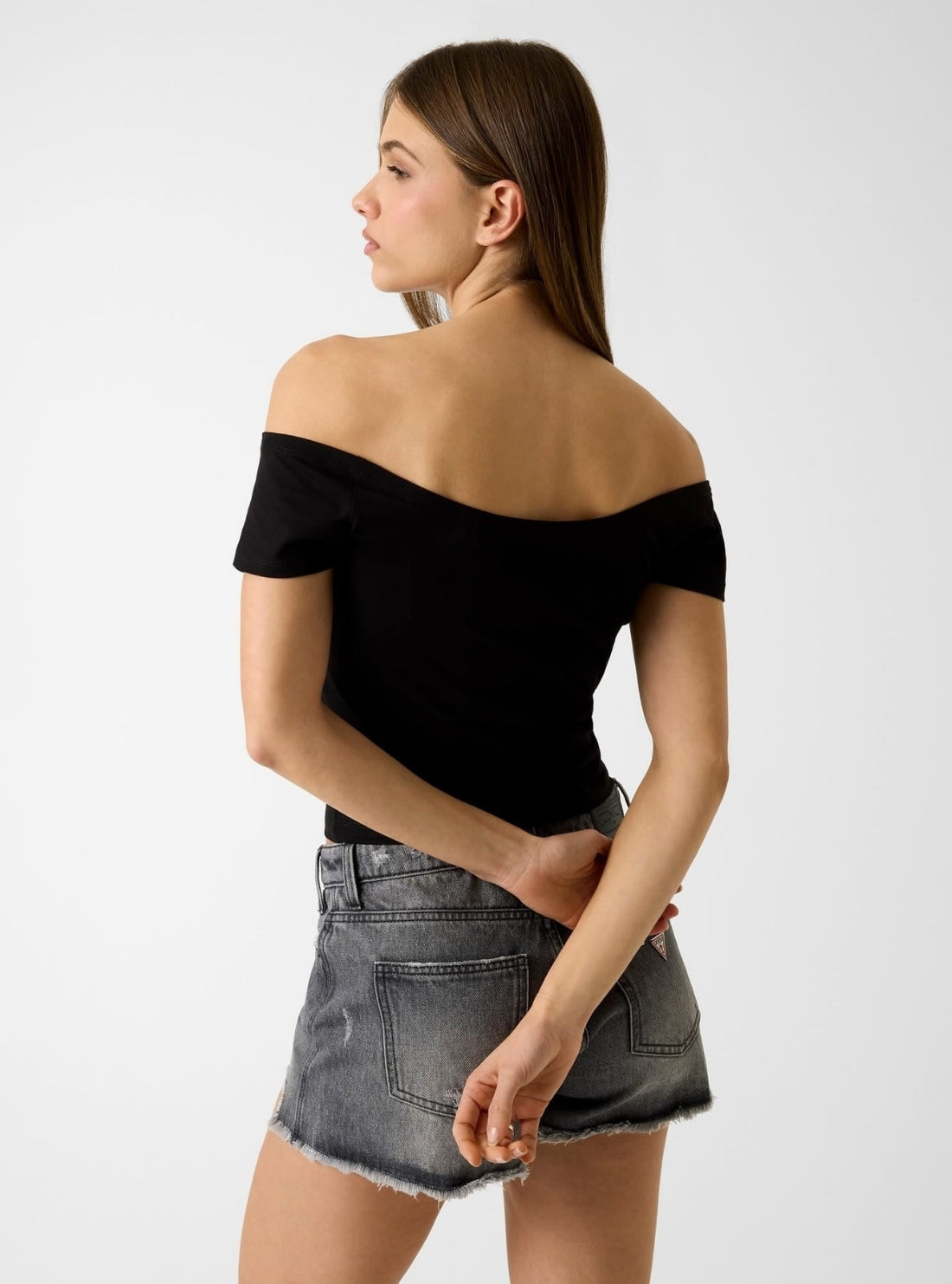 Guess Jeans Black Off-Shoulder 81 Baby T-Shirt W6GI07J1314 Back View