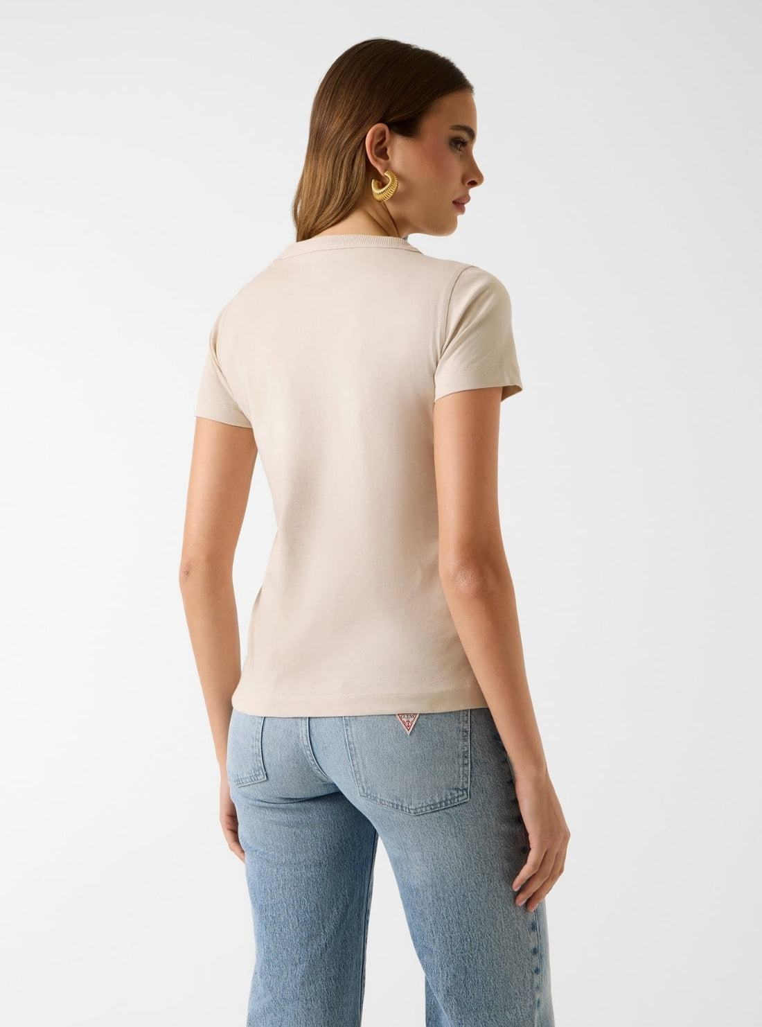GUESS Womens Eco Beige 3D Guess Script T-Shirt W6GI08K3023 Back View