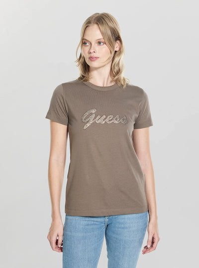 Eco Brown Script Logo T-Shirt W6GI08K3023 Side View
