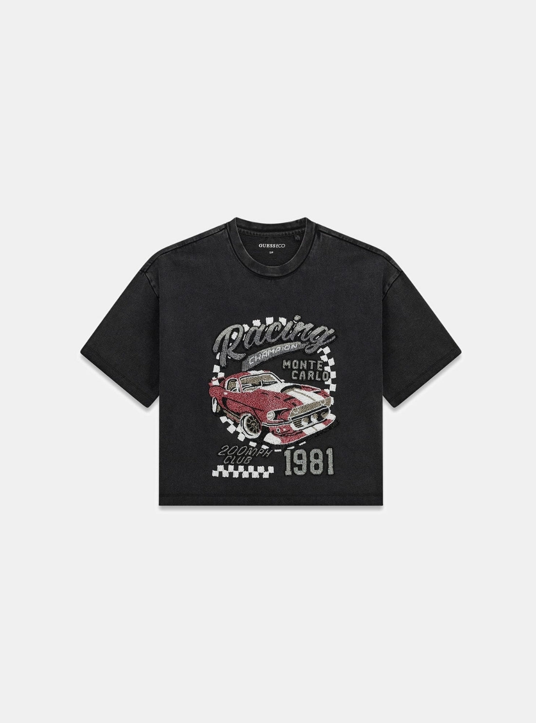 GUESS Womens Eco Black Race Car T-Shirt W6GI20K3133 Flatlay