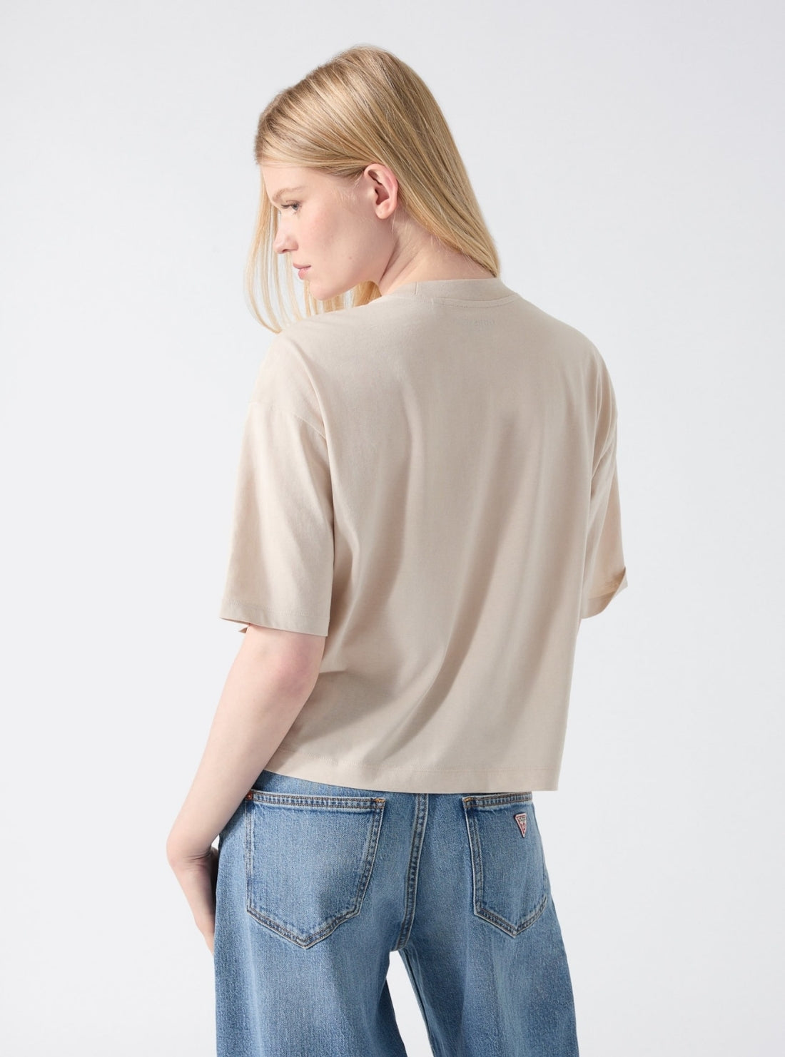 GUESS Womens Beige Le Chat Oversized T-Shirt W6GI22K3144 Back View