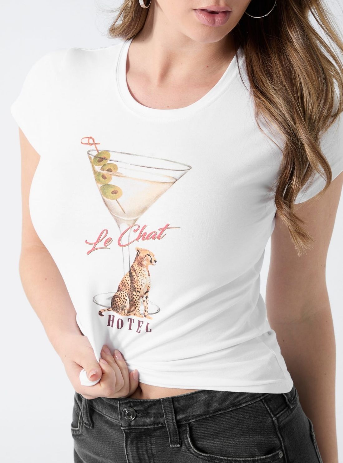 GUESS Womens Eco White Leopardtini Graphic T-Shirt W6GI33K3302 Detail View