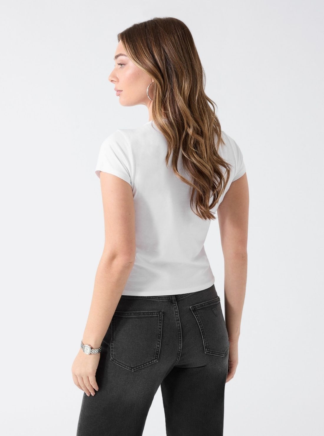 GUESS Womens Eco White Leopardtini Graphic T-Shirt W6GI33K3302 Back View