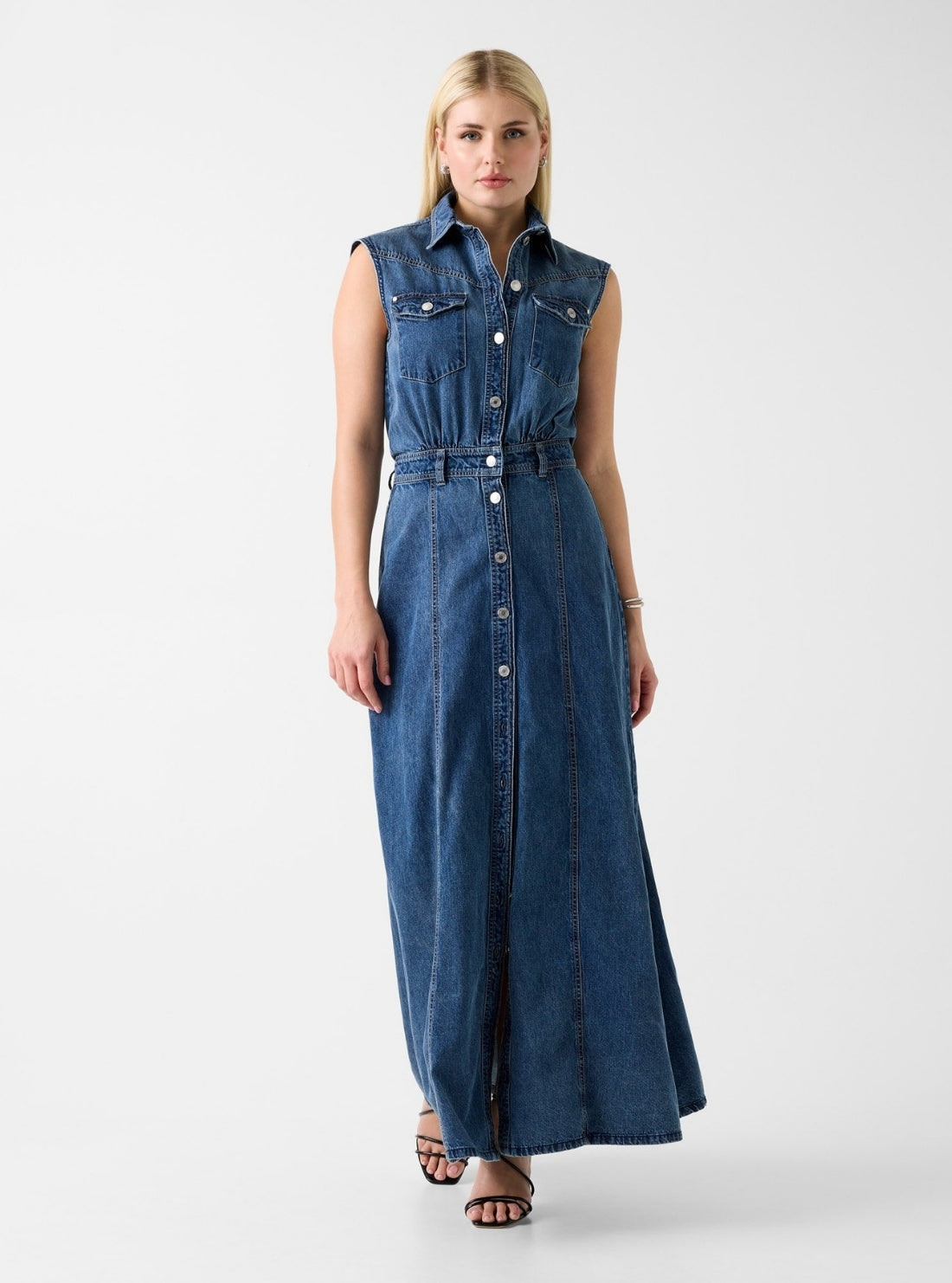 GUESS Womens Blue Rugiada Denim Maxi Dress W6GK09D0694 Full View