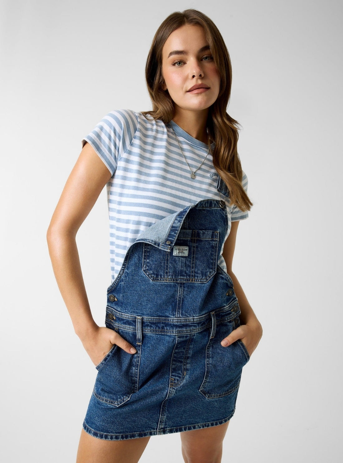 Guess Jeans Blue Overall Dress W6GK25D5M4O Front View