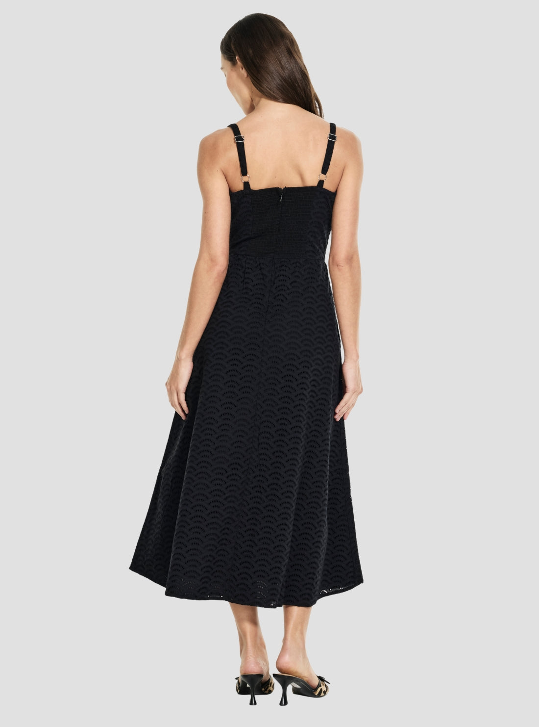 GUESS Womens Eco Black Sharon Sangallo Midi Flare Dress W6GK44W1884 Back View