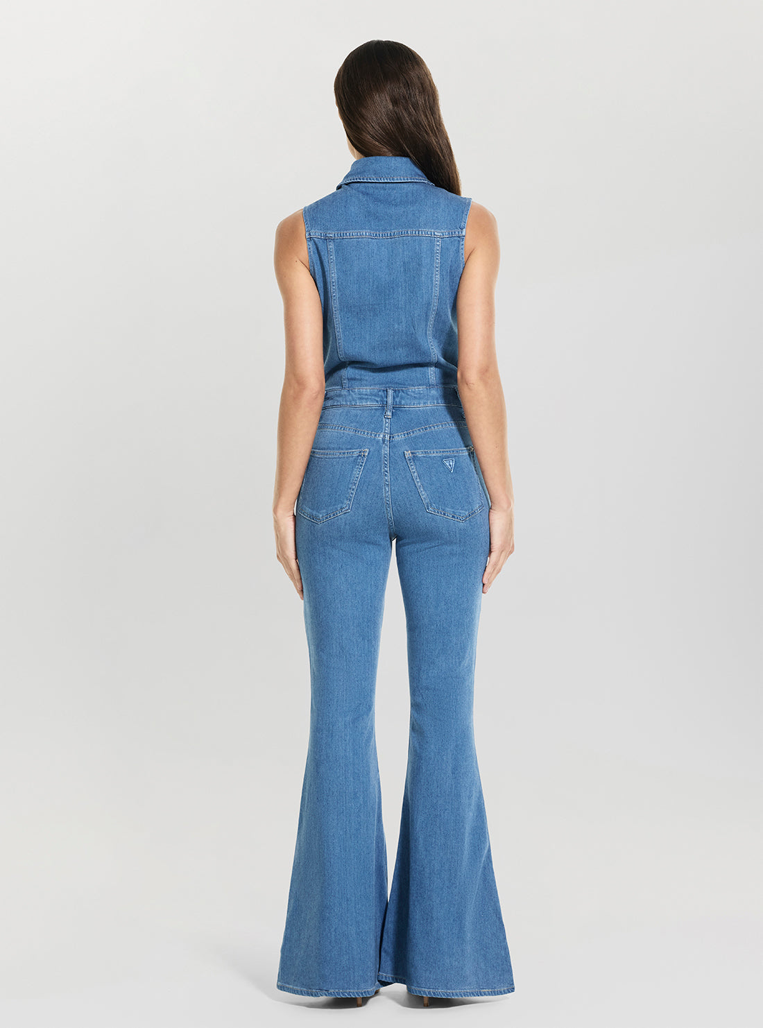 GUESS Womens Blue Harlow Flare Denim Jumpsuit W6GK74D0874 Back View