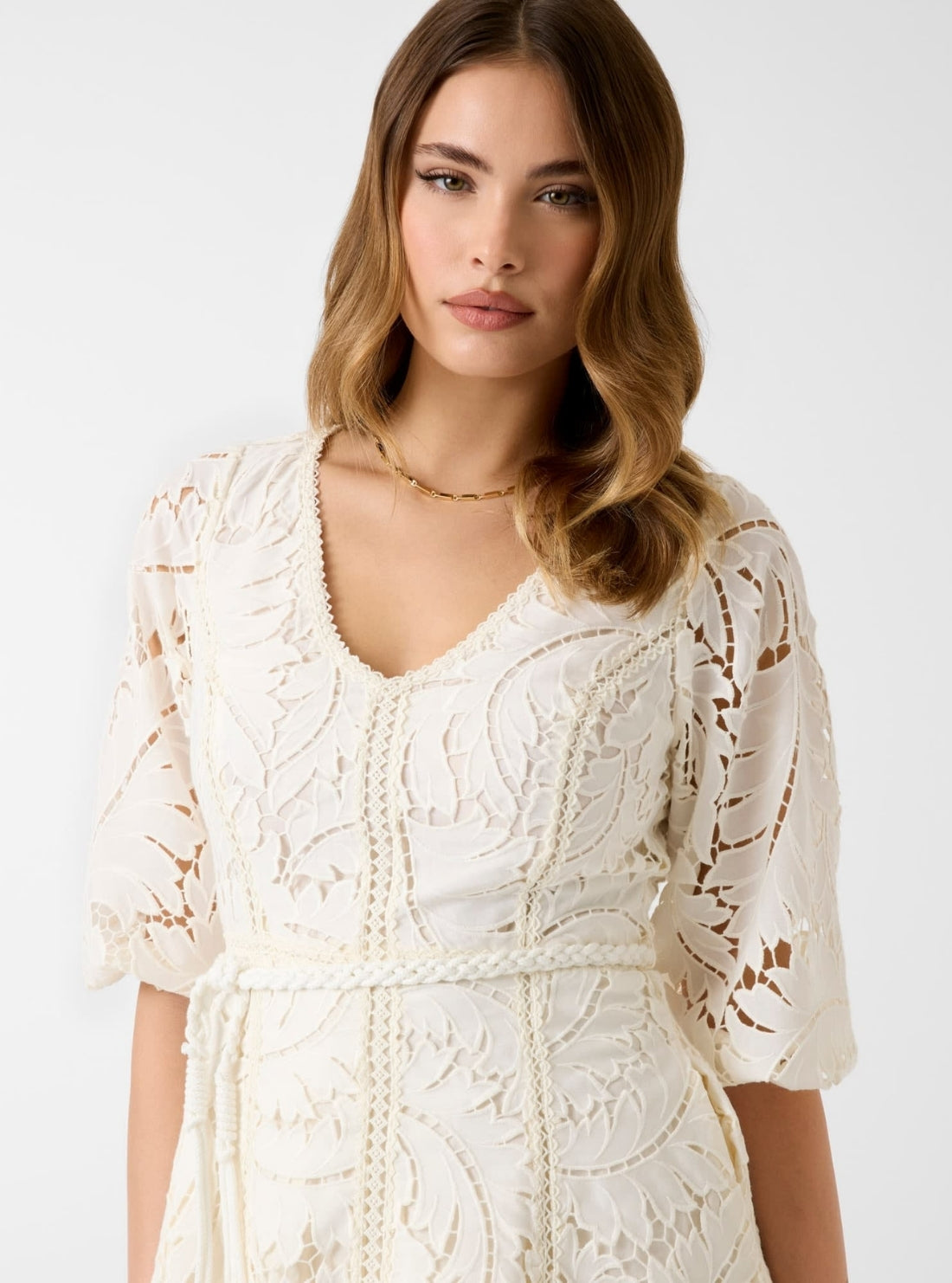 GUESS Womens White Vida Embroidered Mini Dress W6GK91W2162 Detail View