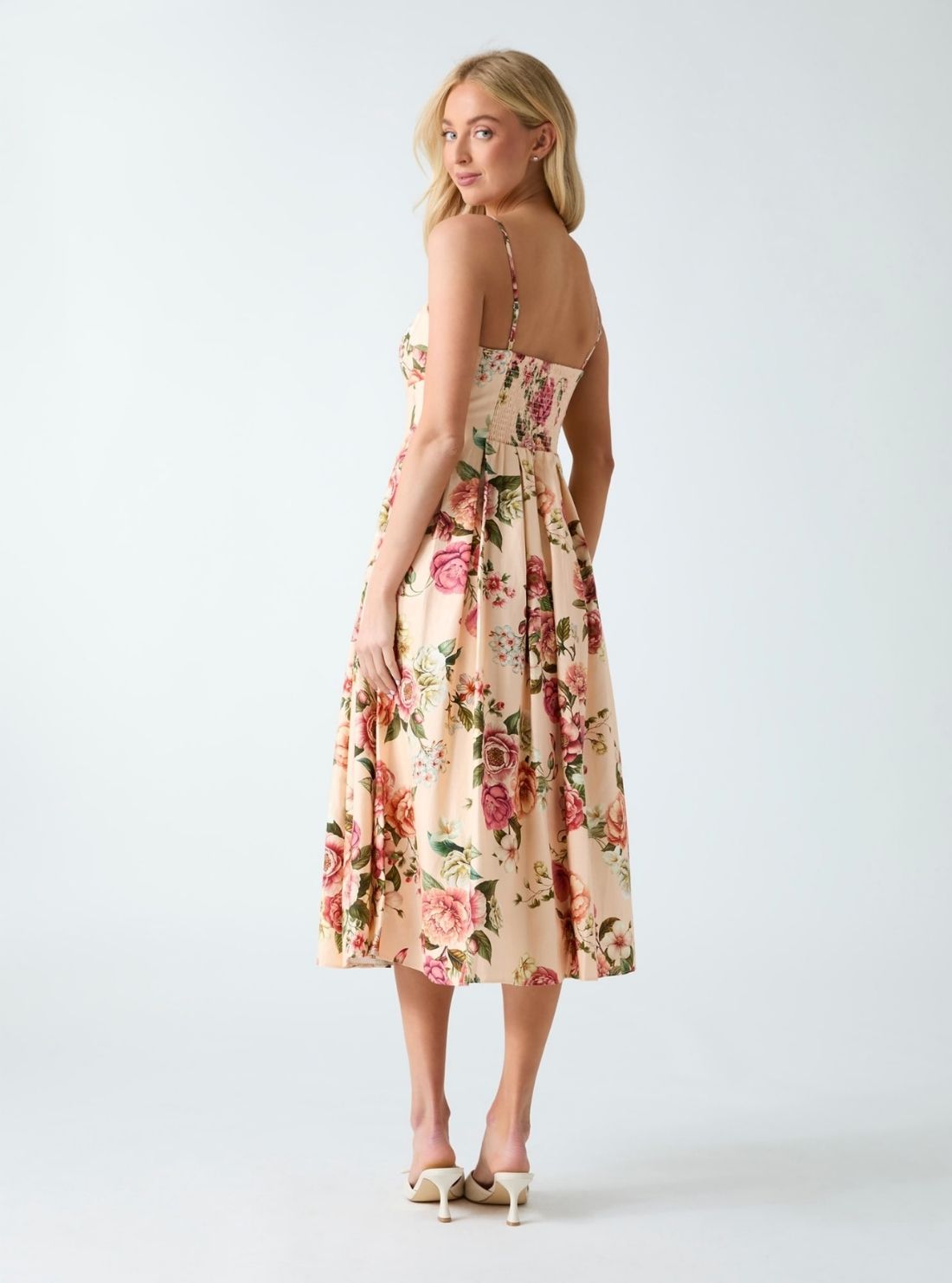 GUESS Womens Eco Peony Print Bria Linen Midi Dress W6GKAFW2558 Back View