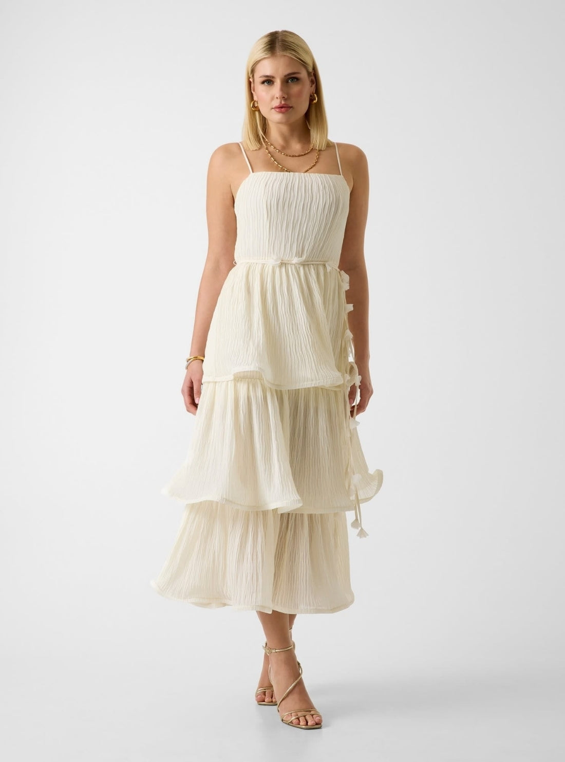GUESS Womens White Alessia Tiered Dress W6GKAGW2584 Full View