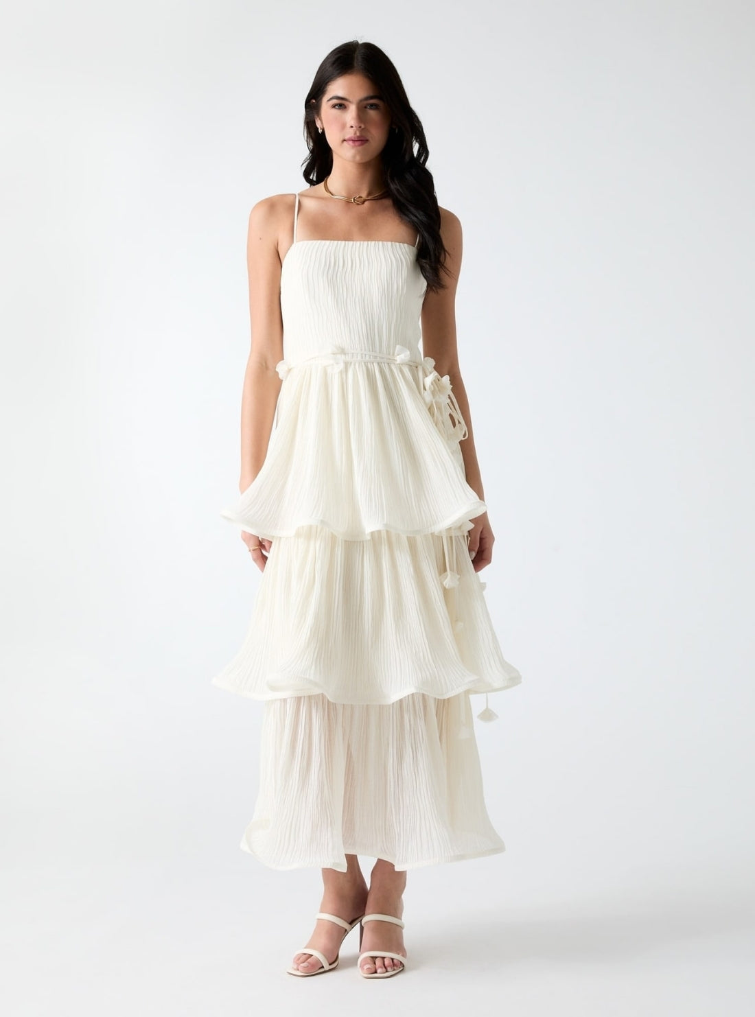 GUESS Womens White Alessia Tiered Dress W6GKAGW2584 Full View
