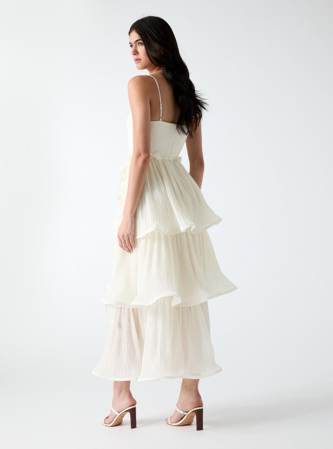 GUESS Womens White Alessia Tiered Dress W6GKAGW2584 Back VIew