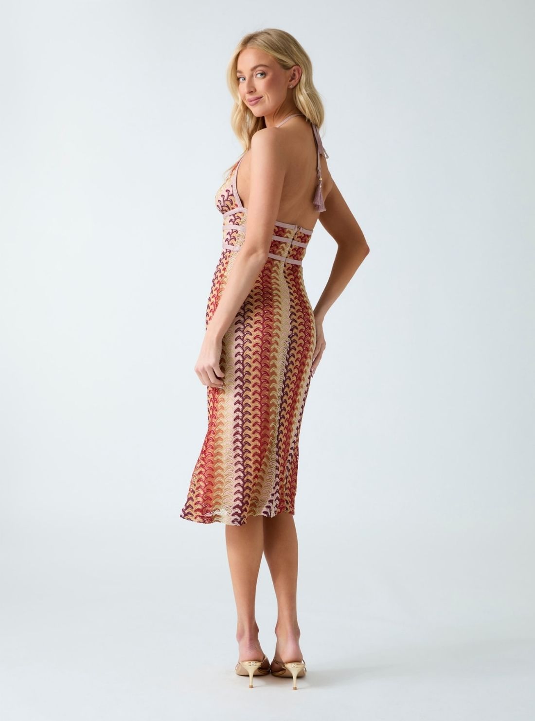 GUESS Womens Pink Multi Fearne Midi Dress W6GKB9K5314 Back View