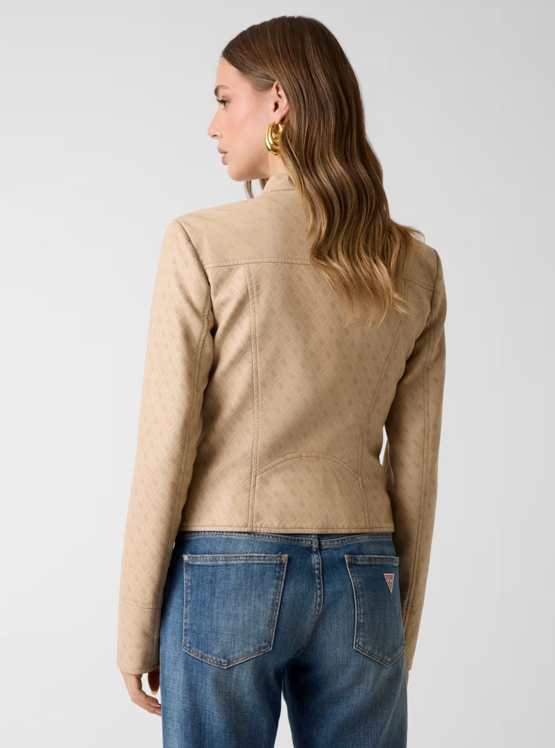 GUESS Womens Beige Anita Logo Faux-Leather Jacket W6GL09W1834 Back View
