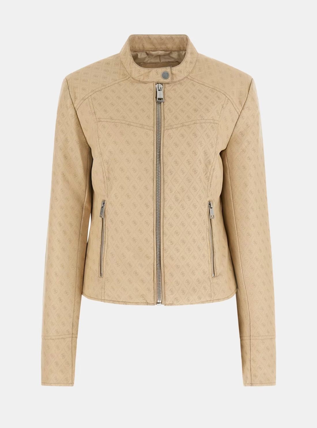 GUESS Womens Beige Anita Logo Faux-Leather Jacket W6GL09W1834 Flaltay