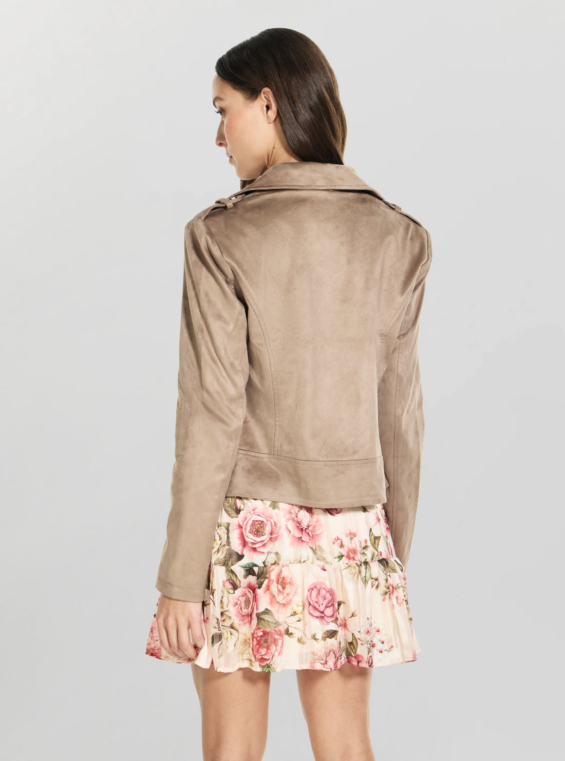 GUESS Womens Brown New Monica Suede Biker Jacket W6GL10W1968 Back View