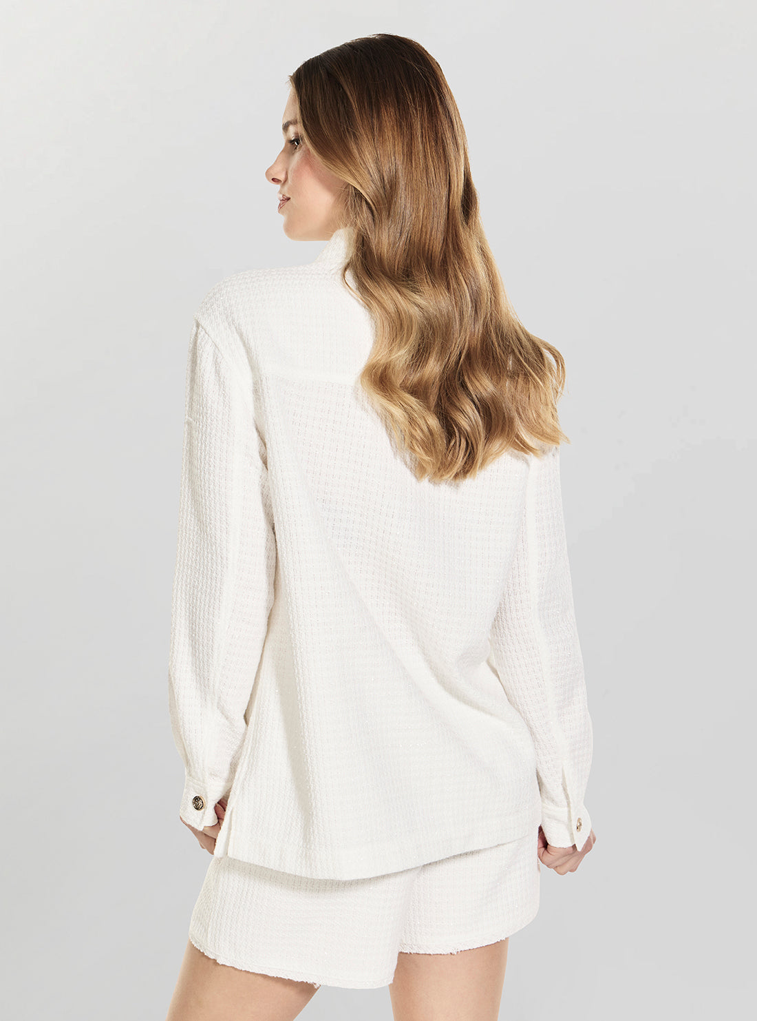 GUESS Womens White Eulalie Tweed Shacket W6GL37W2265 Back View