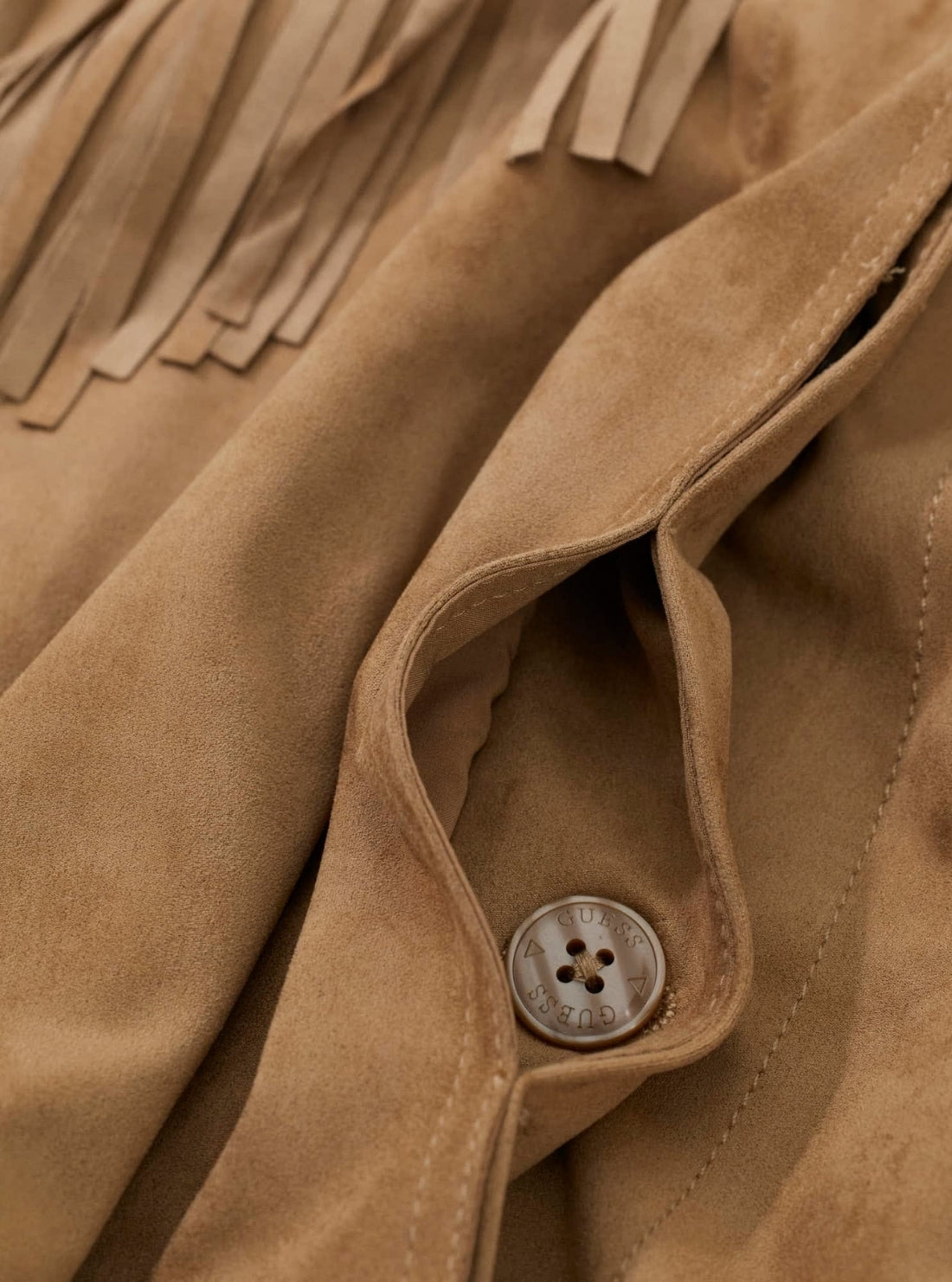GUESS Womens Brown Ibby Fringe Faux-Suede Jacket W6GL45W2466 Detail View