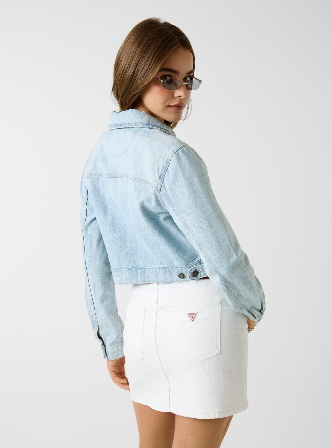 Guess Jeans Blue Cropped Trucker Jacket W6GN11D6533 Back View