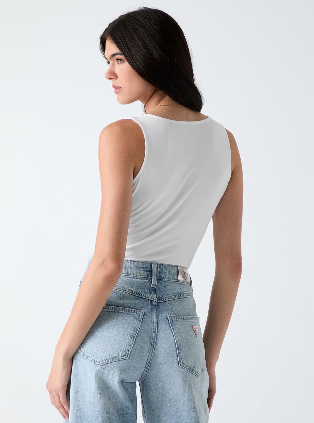 GUESS Womens White 4G Rhinestone Tank Top W6GP10K2932 Back View