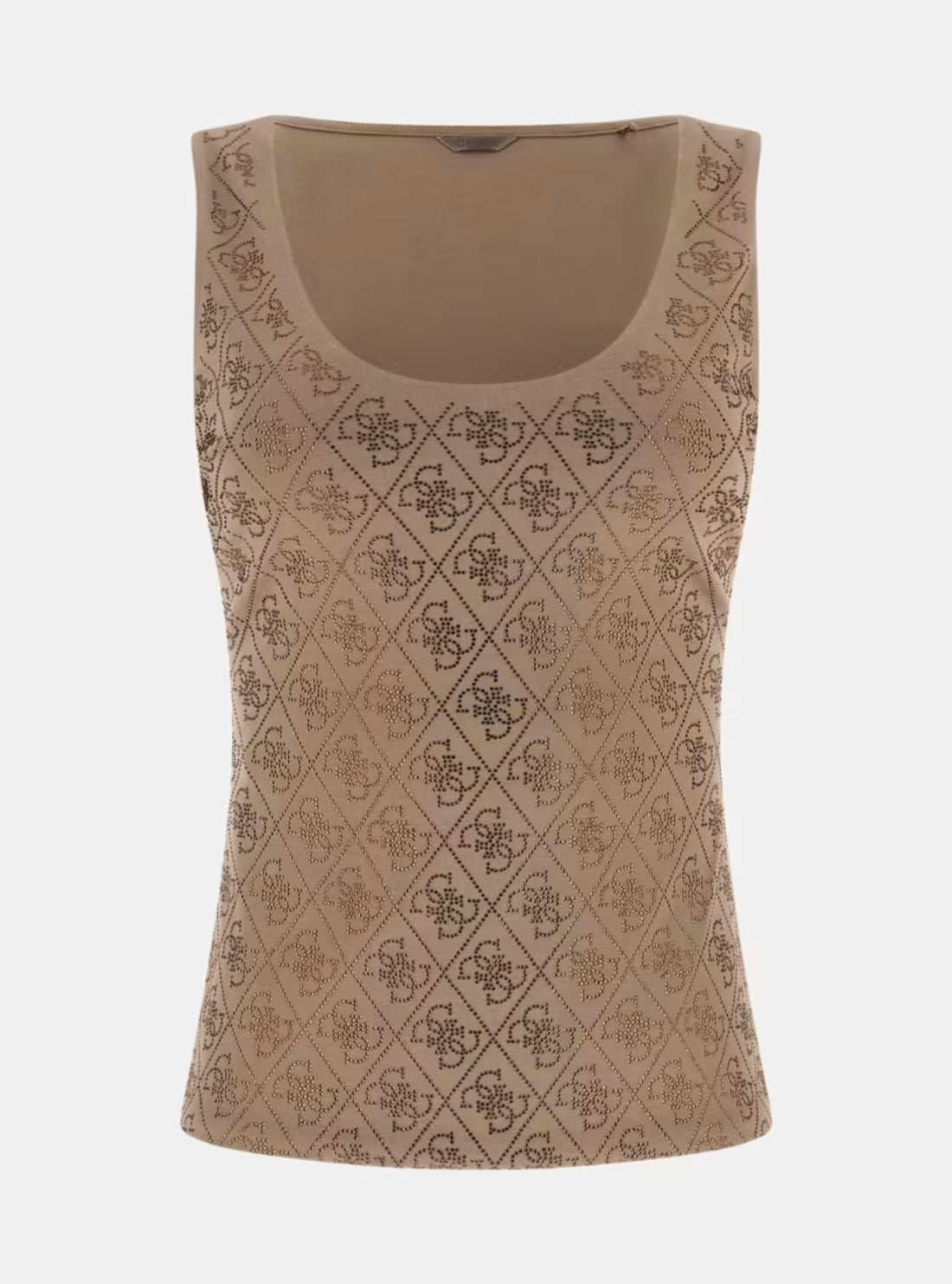 GUESS Womens Brown 4G Rhinestone Tank Top W6GP10K2932 Flatlay