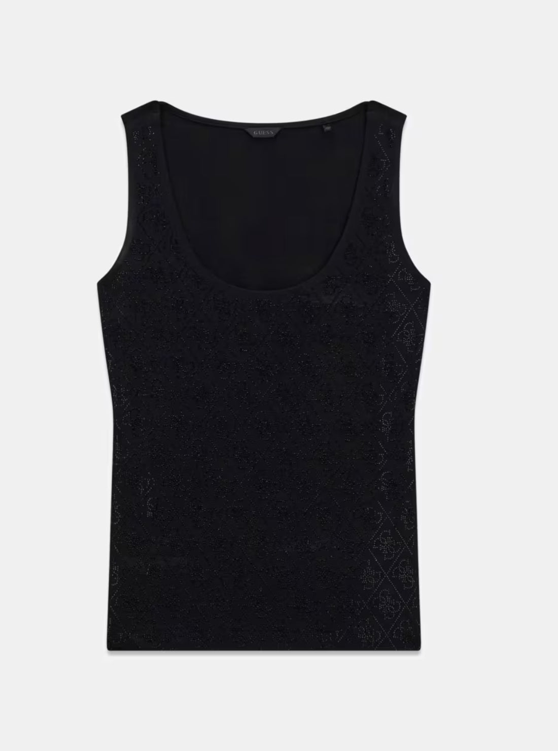 GUESS Womens Black 4G Rhinestone Tank Top W6GP10K2932 Flatlay