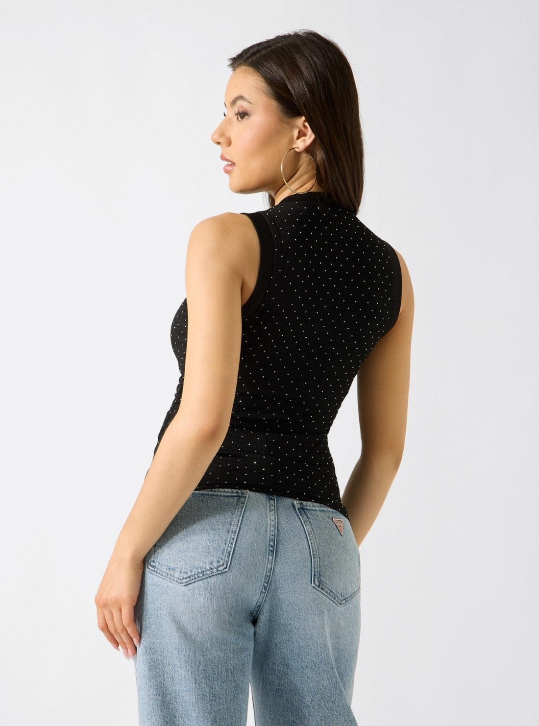 GUESS Womens Black Francine Hotfix Tank Top W6GP14K2940 Back view