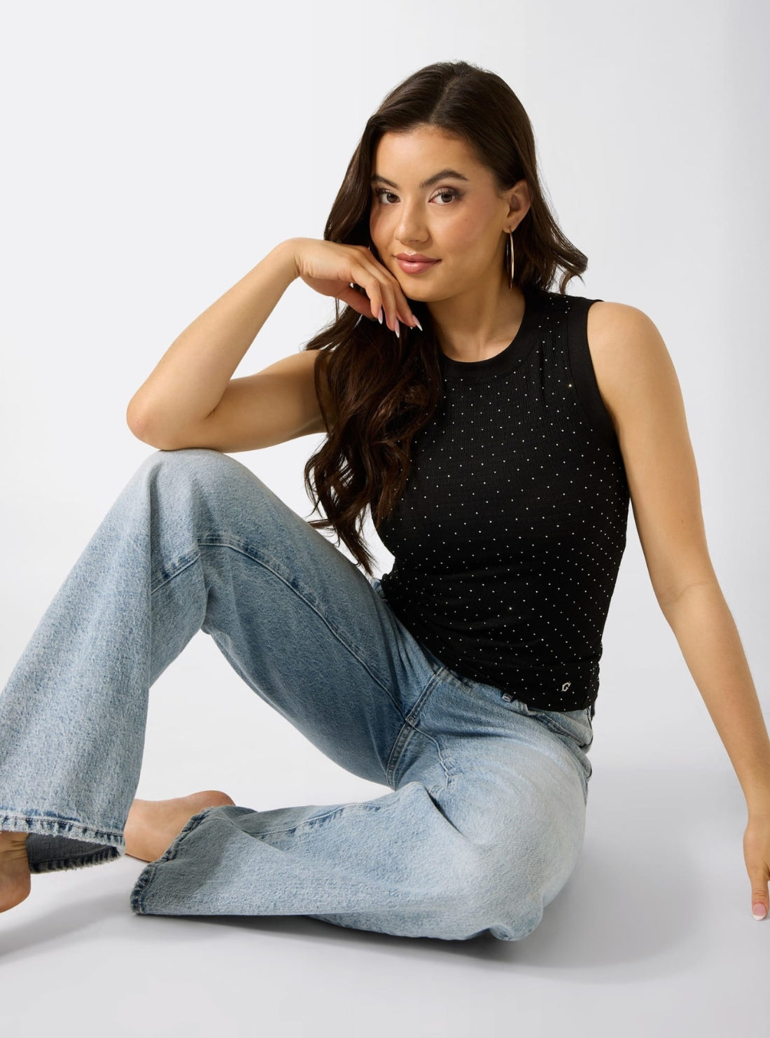 GUESS Womens Black Francine Hotfix Tank Top W6GP14K2940 Full View2