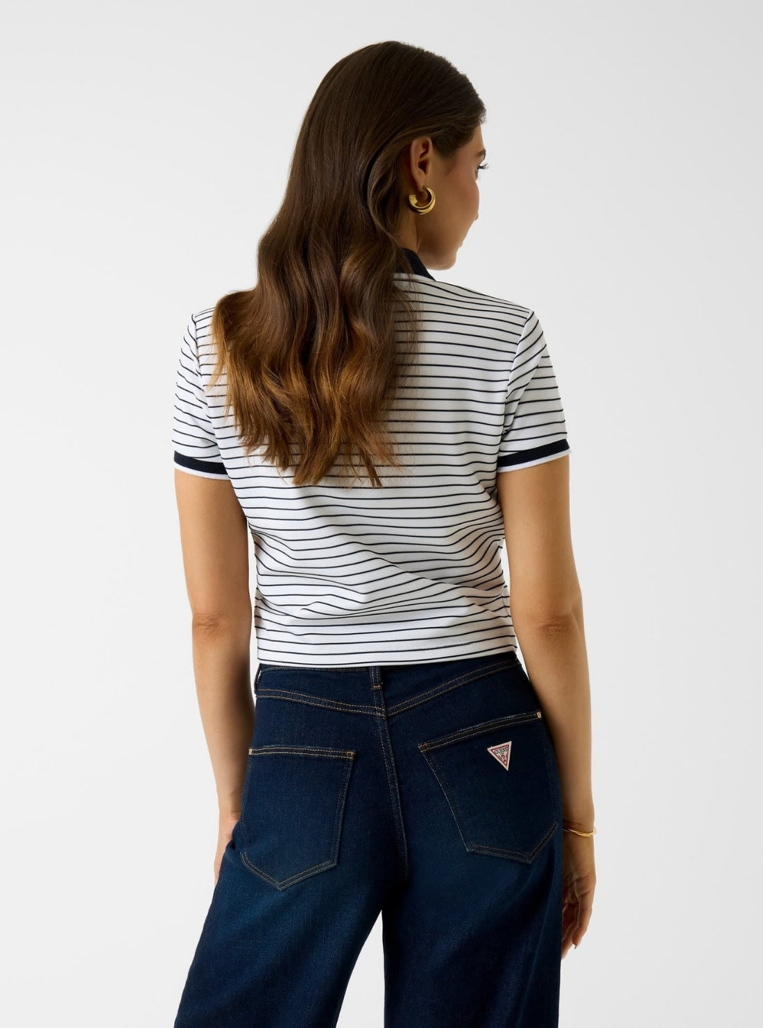 GUESS Womens Eco Multi Alphonsine Striped Polo Top W6GP17K2946 Back View