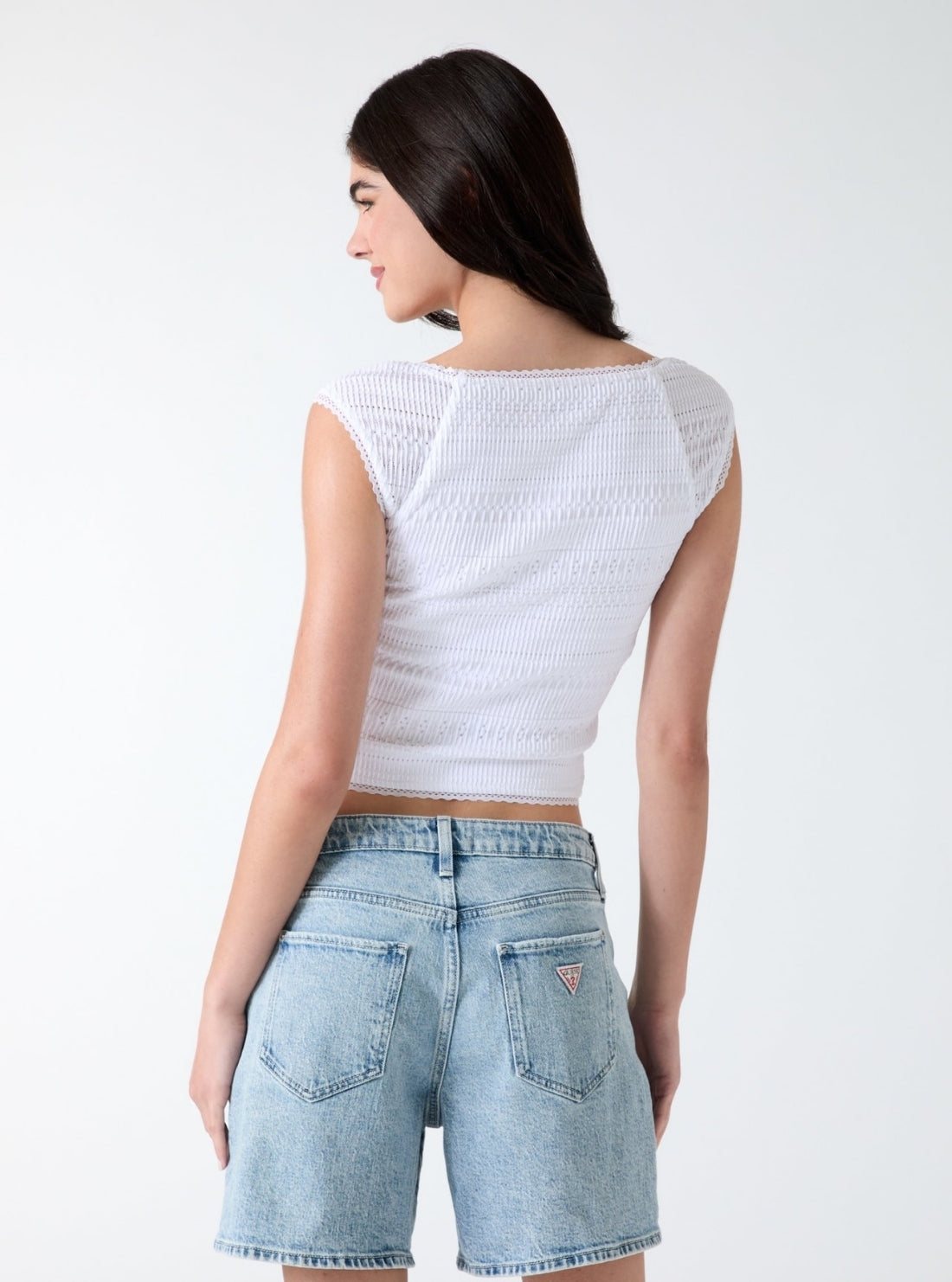 GUESS Womens White Elisabette Top W6GP19K2949 back View