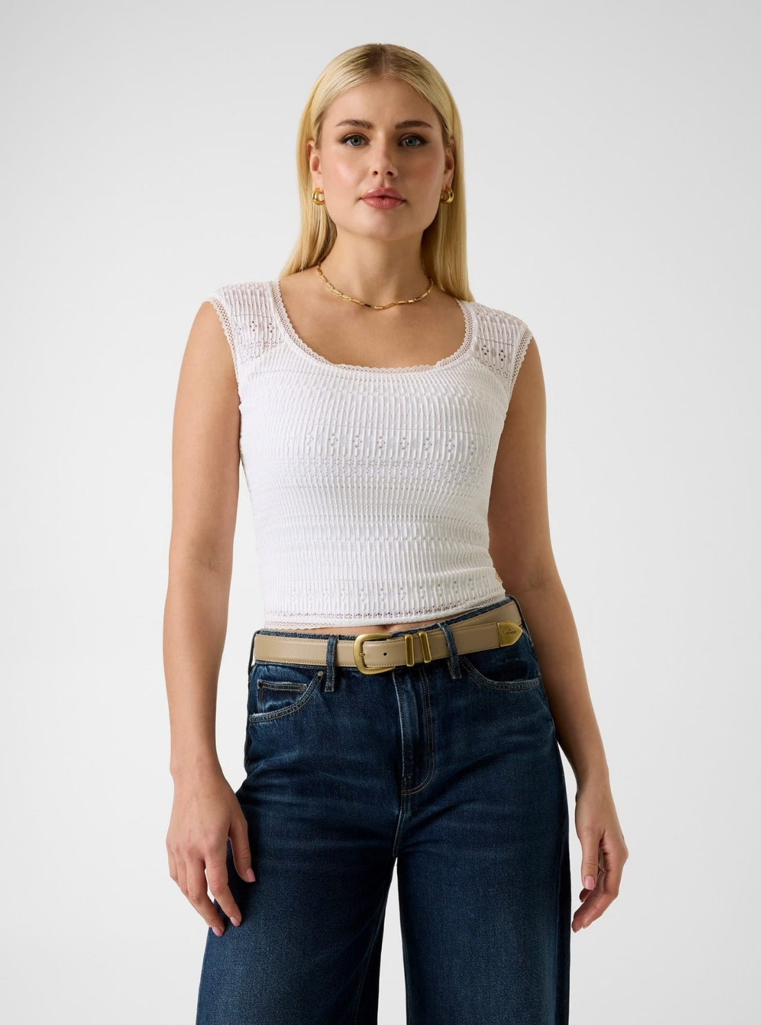 GUESS Womens White Elisabette Top W6GP19K2949 Front View