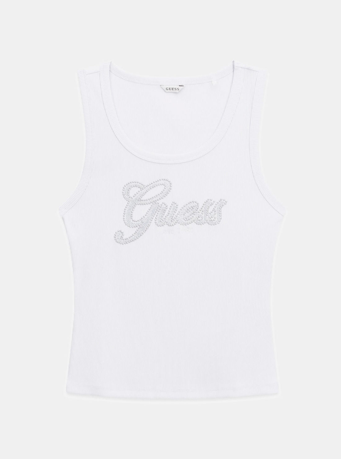 GUESS Womens White Logo Script Tank Top W6GP22K2954 Flatlay