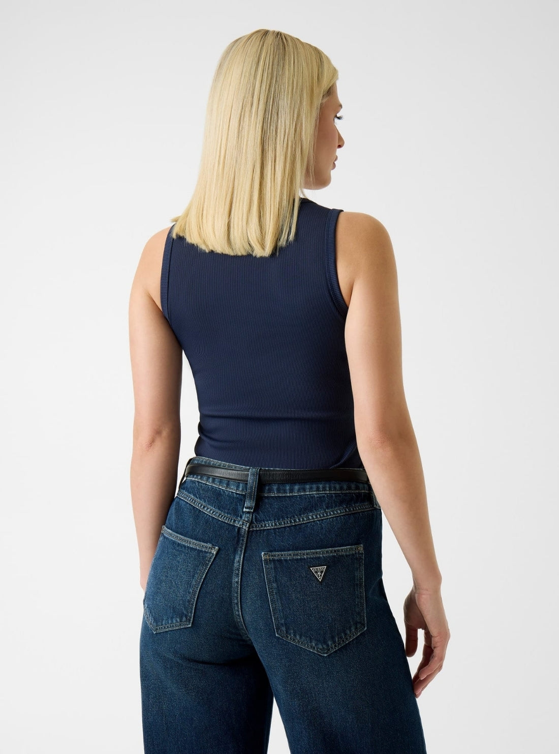 GUESS Womens Blackened Blue Logo Script Tank Top W6GP22K2954 Back View