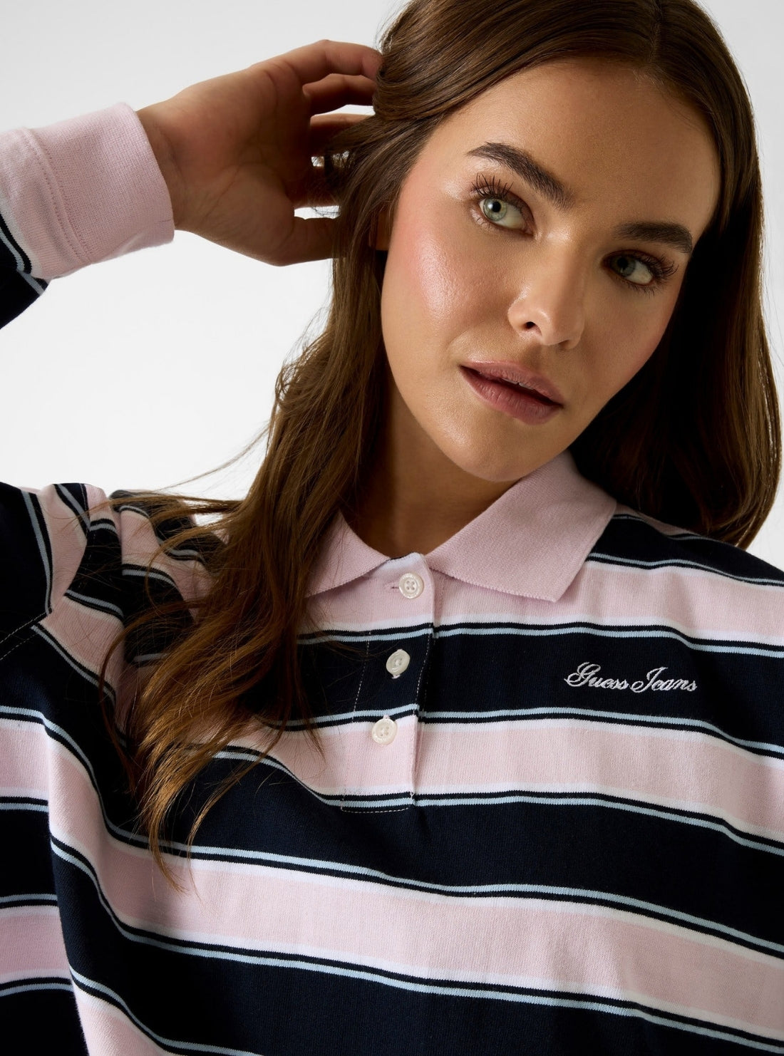 Guess Jeans Lilac Stripe Oversized Crop Polo Shirt