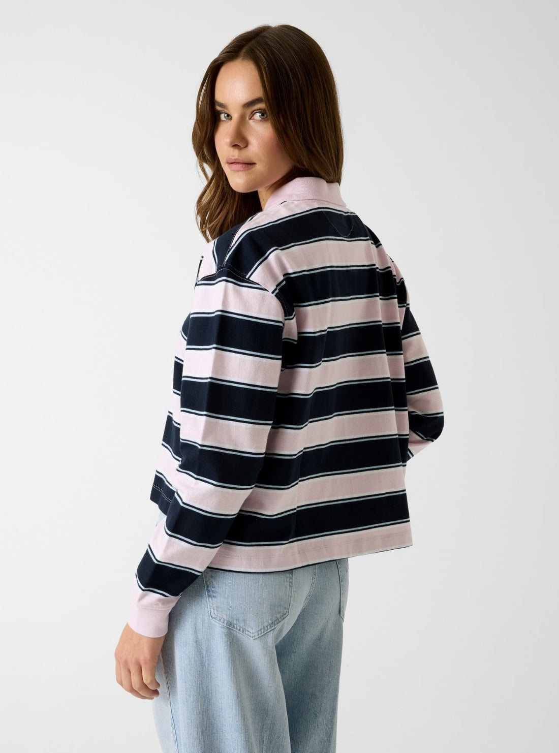 Guess Jeans Lilac Stripe Oversized Crop Polo Shirt