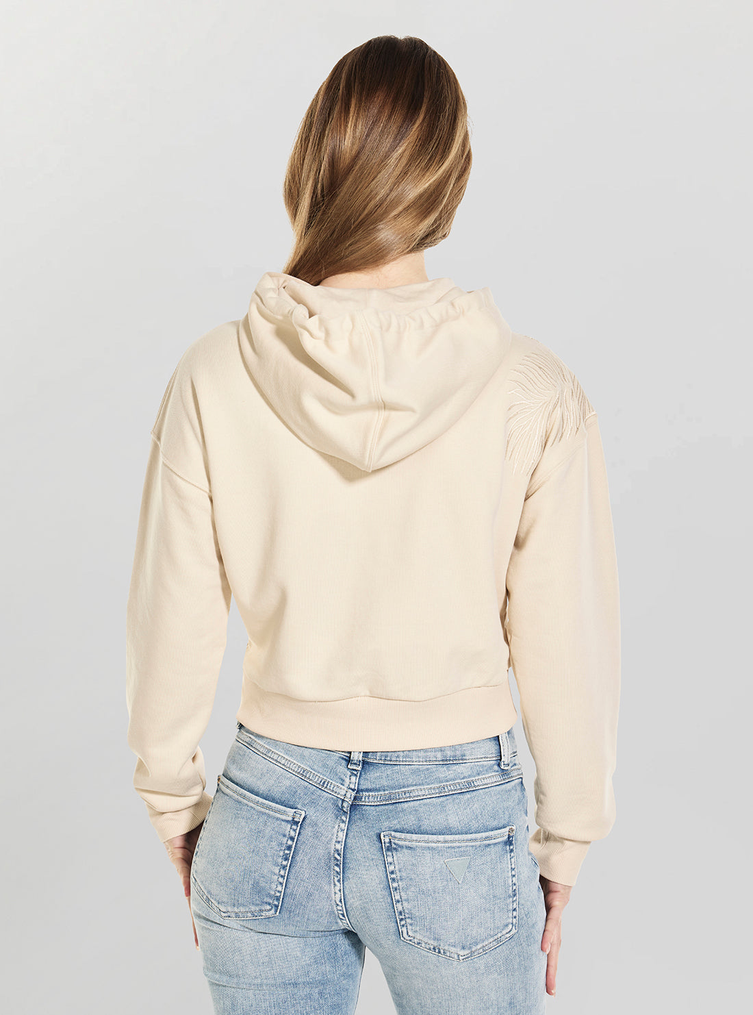 GUESS Womens Pearl Oyster Leaves Hoodie Sweatshirt W6GQ05K3047 Back View