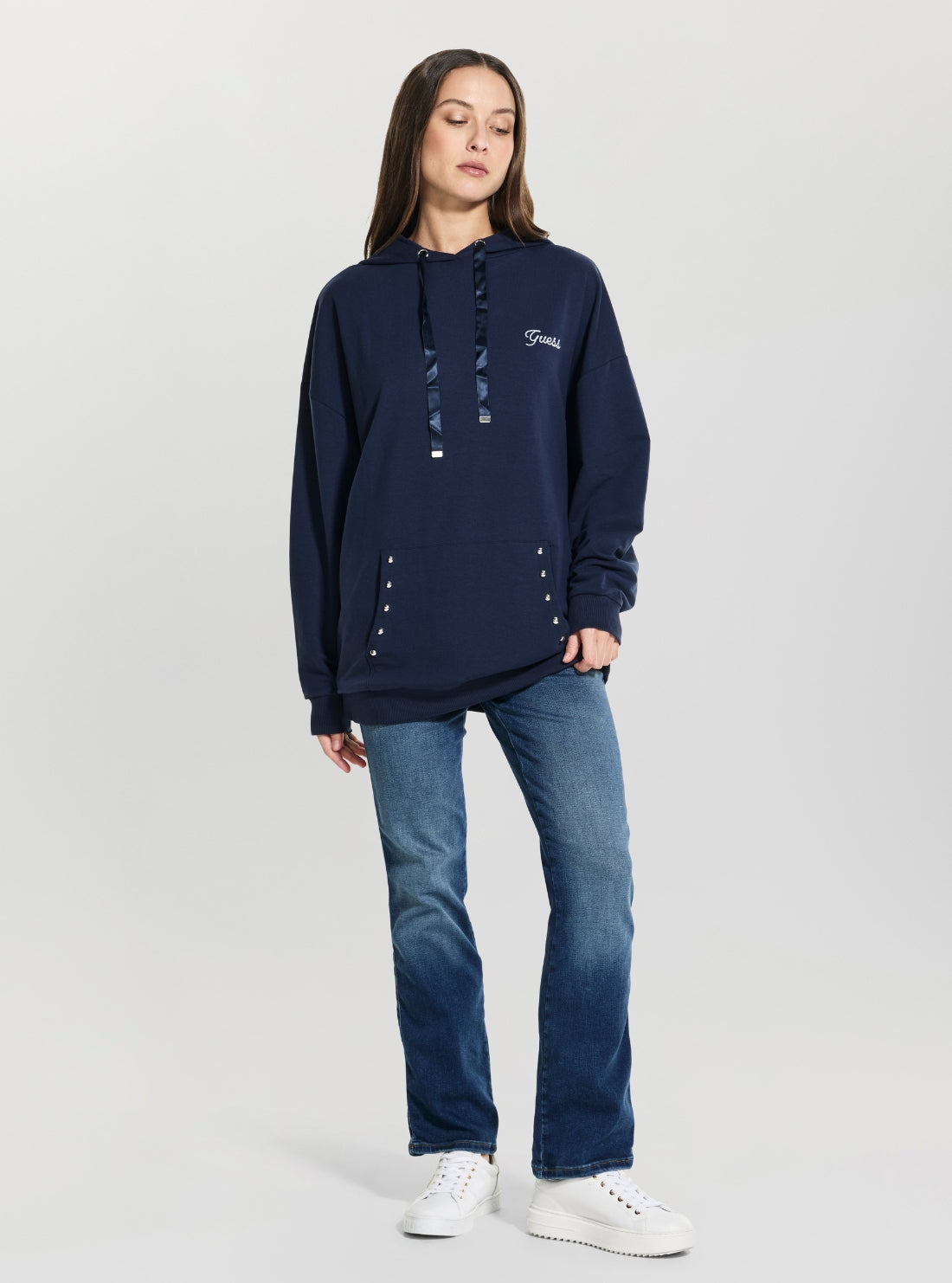 GUESS Womens Eco Blue Hooded Navy Sweatshirt W6GQ13K3609 Full View