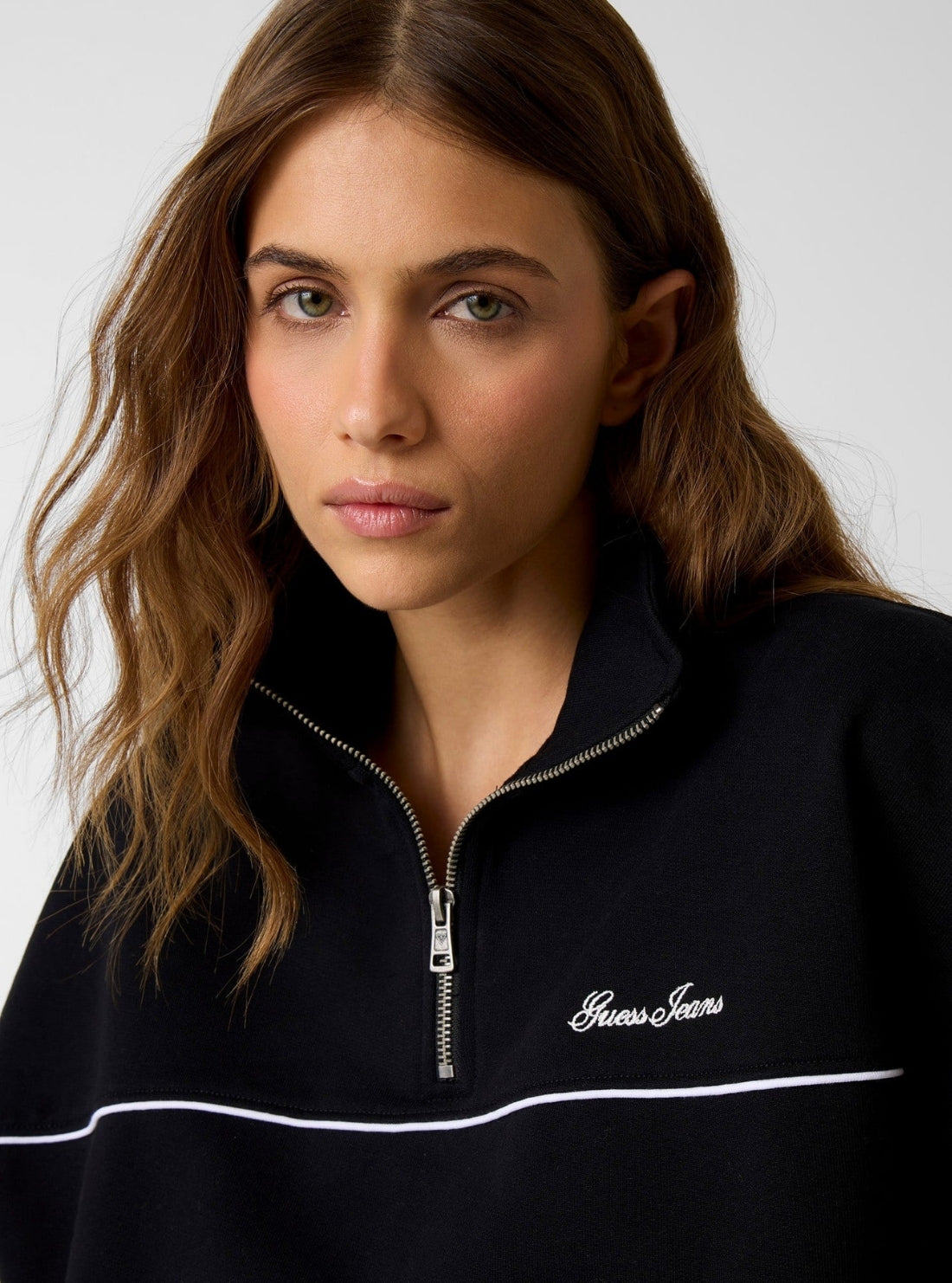 Guess Jeans Black Oversized Half Zip Sweatshirt W6GQA9K68I4 Detail View