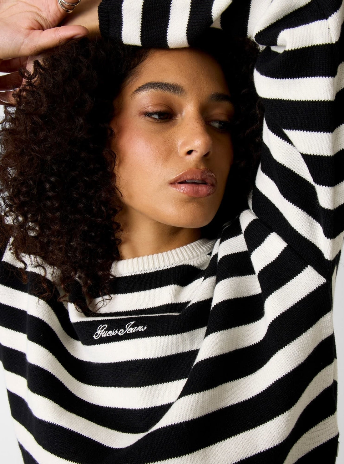 Guess Jeans Black White Striped Knit Sweater W6GR00Z3HM1 Detail View