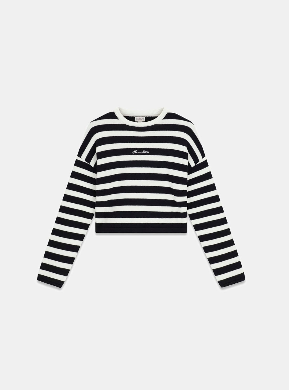 Guess Jeans Black White Striped Knit Sweater W6GR00Z3HM1 Flatlay