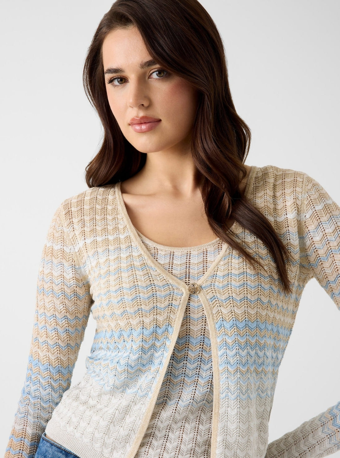 GUESS Womens Multi Striped Rosalyn Cardigan W6GR07Z0588 Detail view