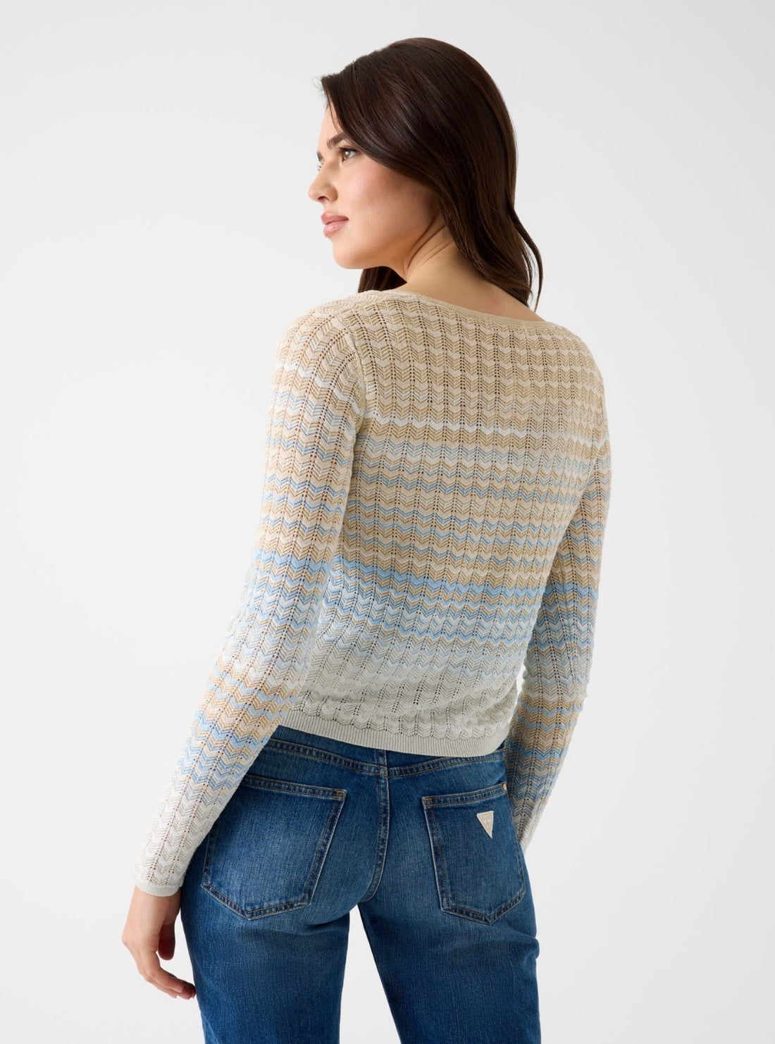 GUESS Womens Multi Striped Rosalyn Cardigan W6GR07Z0588 Back View