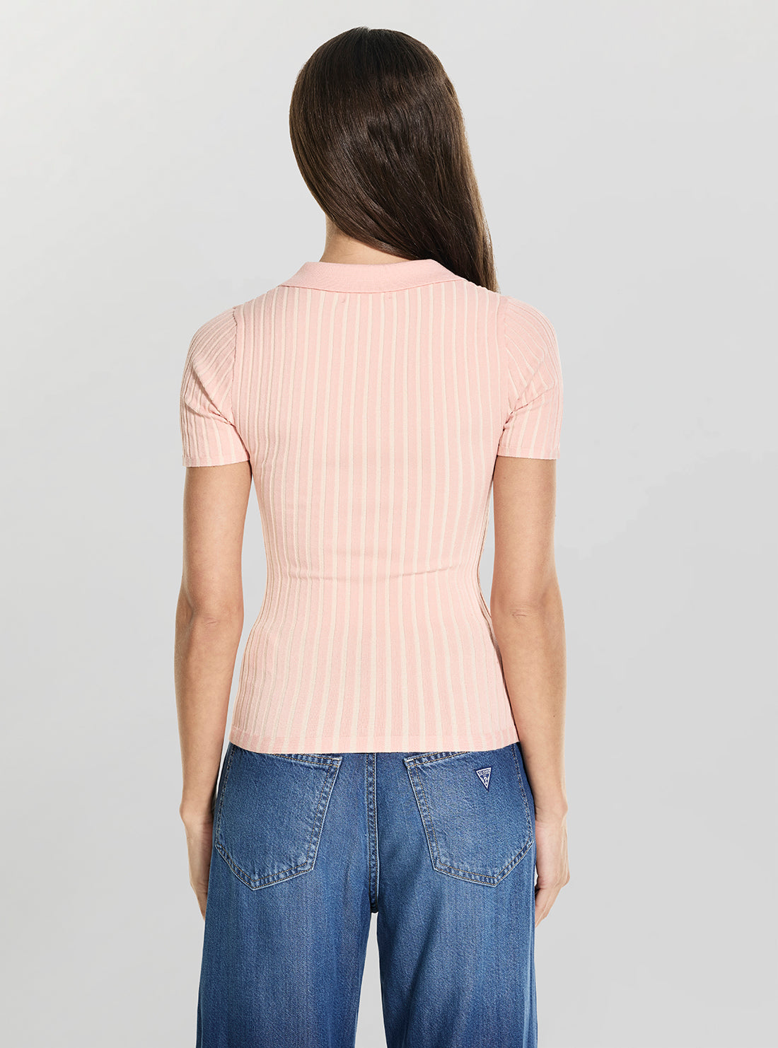 GUESS Womens Peach Vanilla Regina Polo Sweater W6GR09Z0590 Back View