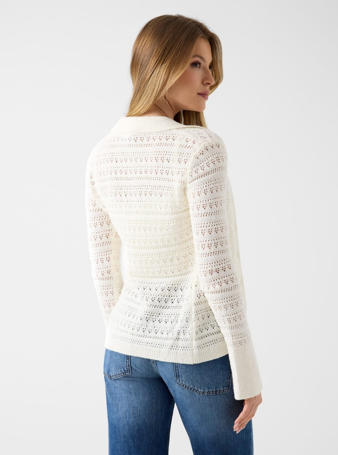 GUESS Womens Eco White River Cardigan Sweater W6GR10Z0592 Back View
