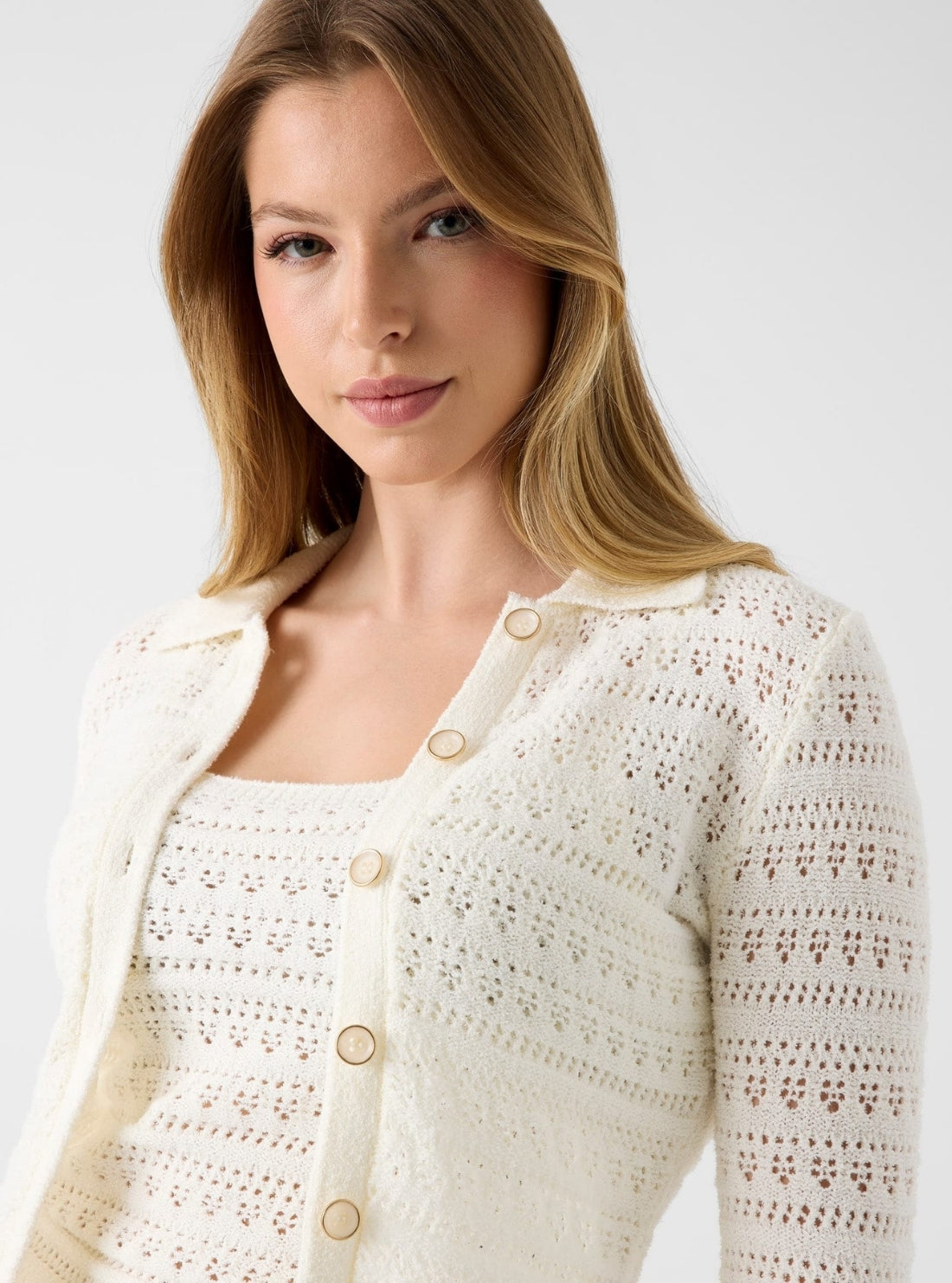 GUESS Womens Eco White River Cardigan Sweater W6GR10Z0592 Detail View