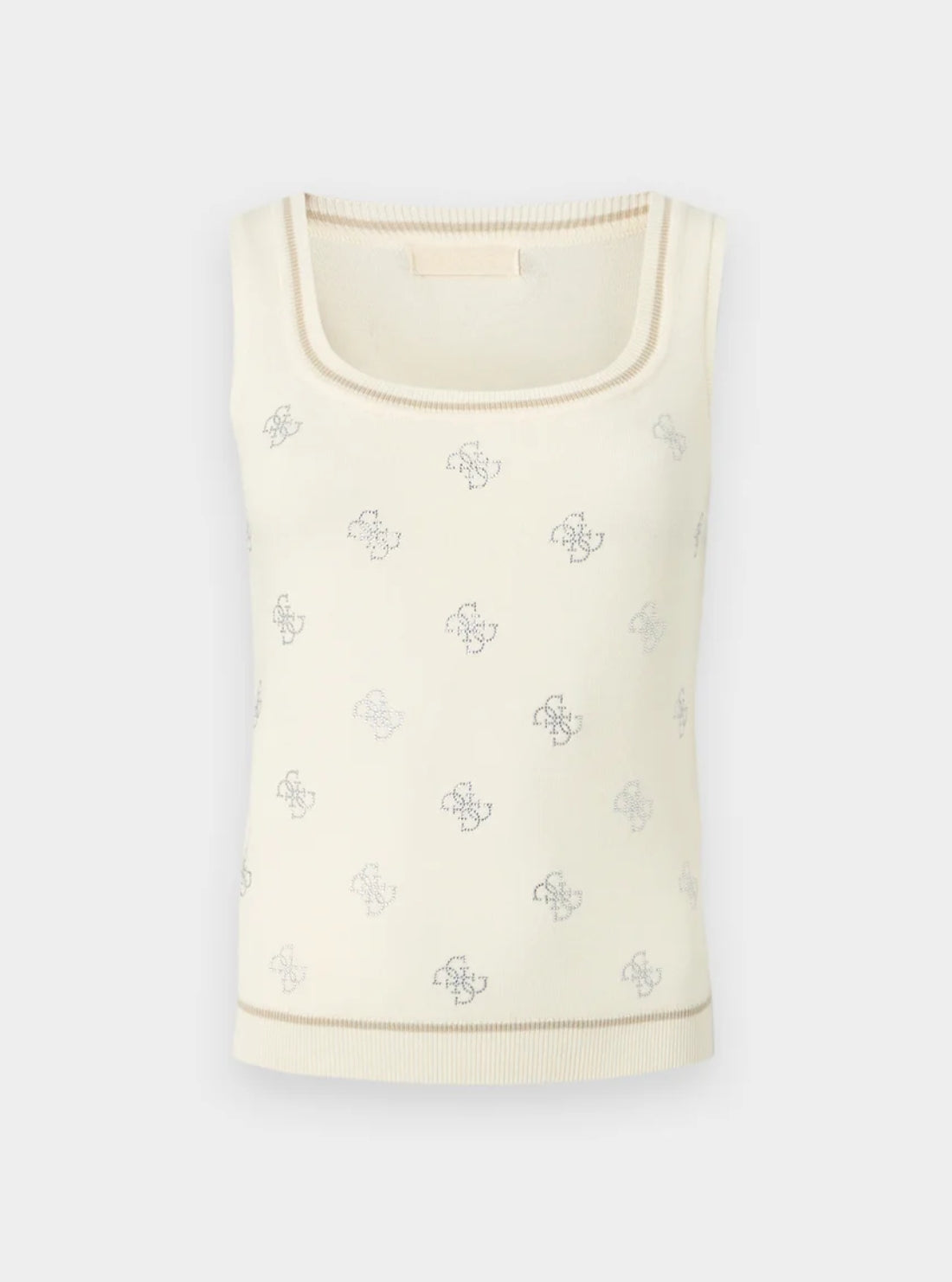 GUESS Womens White 4G Rhinestone Tank Top W6GR17Z0604 Flatlay